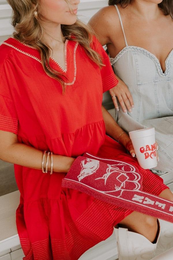 impressions Lake Day Bliss Tiered Mini Dress in Red