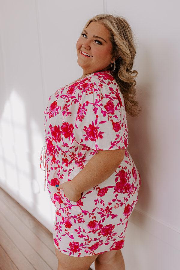 Impressions Life In Full Bloom Floral Romper In Hot Pink Curves