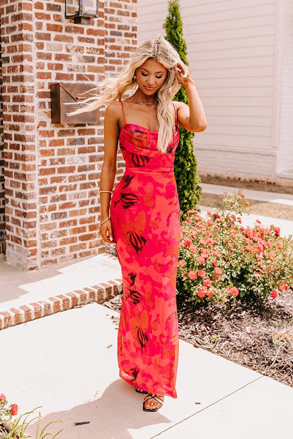 impressions Luxe Living Mesh Maxi Dress in Dark Rose