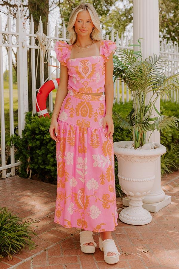 impressions Margaritas Sipping High Waist Floral Maxi Skirt