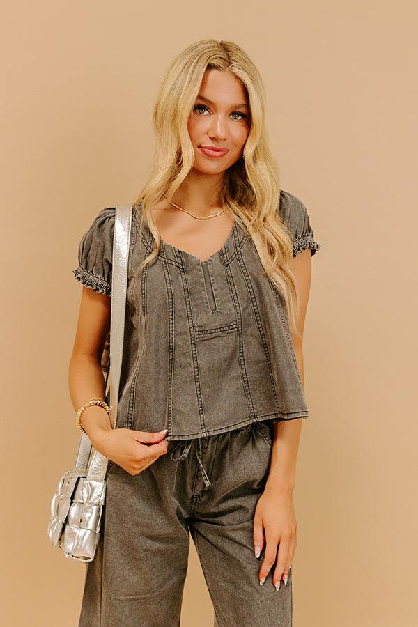 Impressions Metropolitan Muse Chambray Top In Charcoal