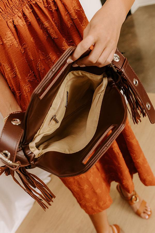 Impressions Metropolitan Muse Faux Leather Fringe Purse In Chestnut