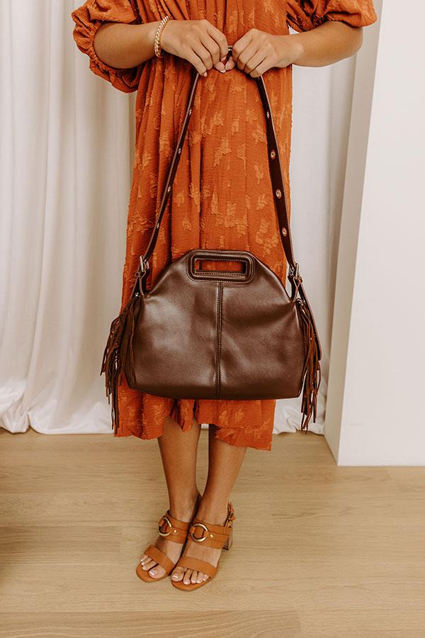 Impressions Metropolitan Muse Faux Leather Fringe Purse In Chestnut