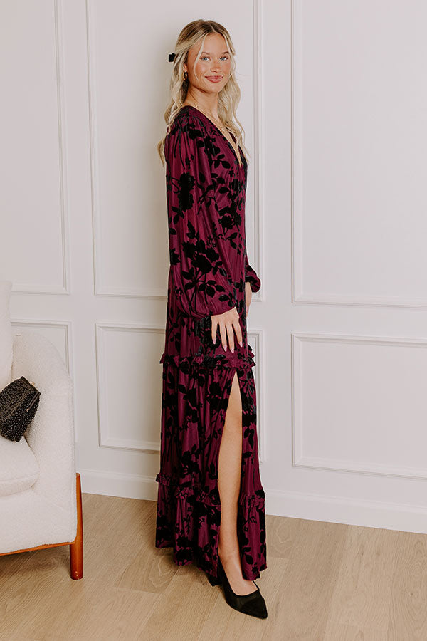 Impressions Moonlit Rendezvous Velvet Burnout Maxi Dress In Windsor Wine