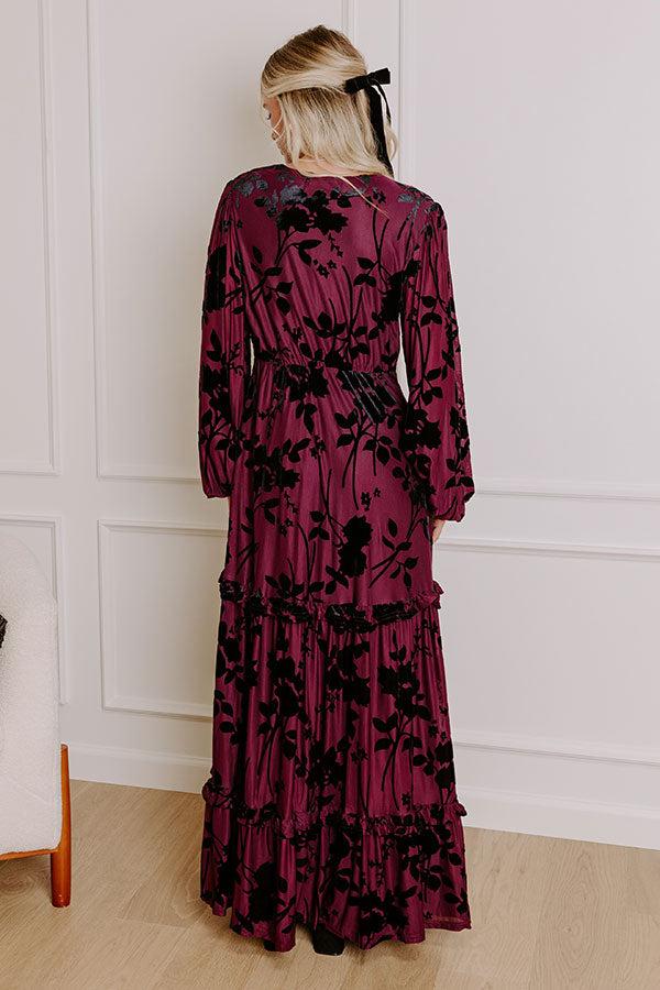 Impressions Moonlit Rendezvous Velvet Burnout Maxi Dress In Windsor Wine