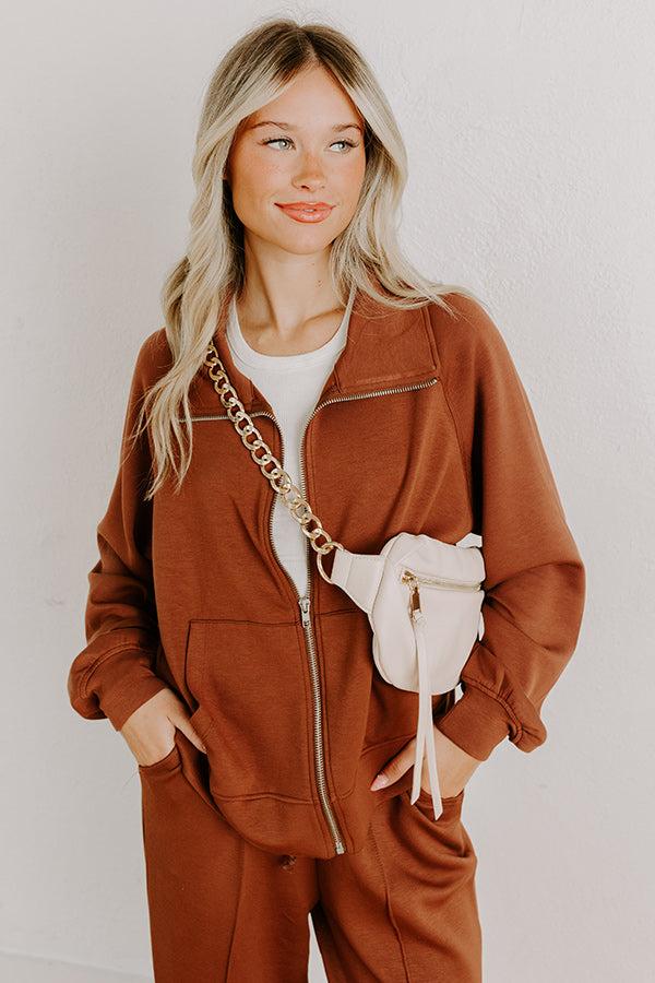 Impressions Morning Dew Scuba Zip-Up Sweater In Chocolate