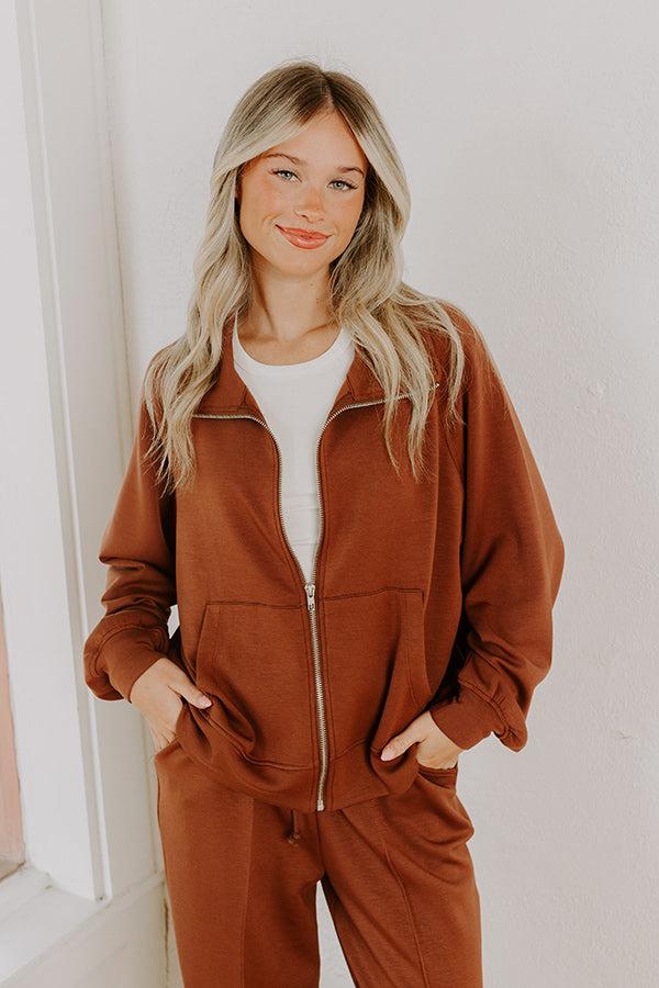 impressions Morning Dew Scuba Zip-Up Sweater in Chocolate