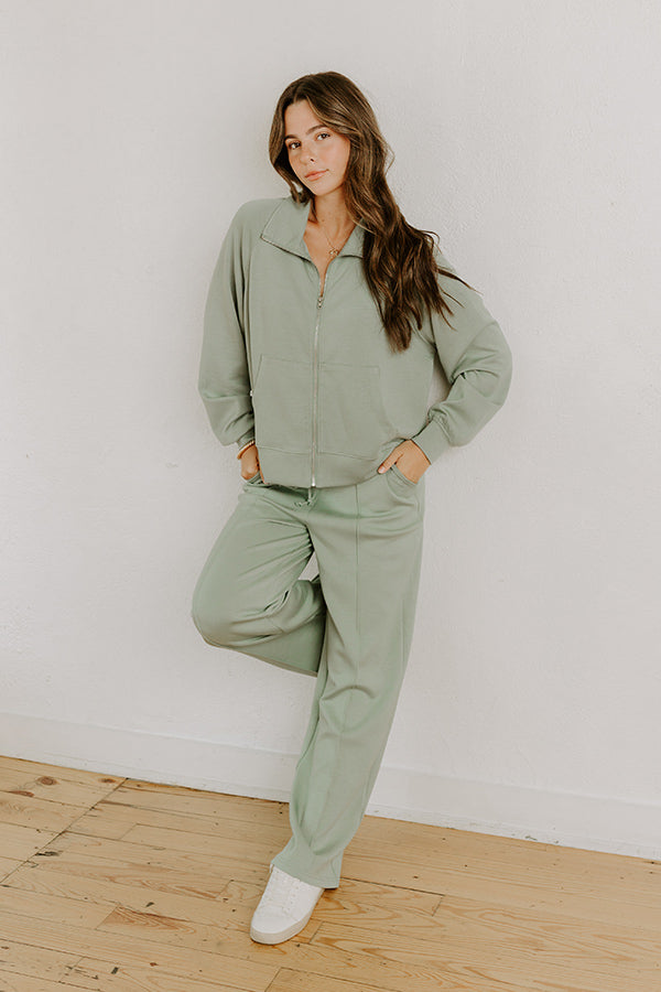 Impressions Morning Dew Scuba Zip-Up Sweater In Sage