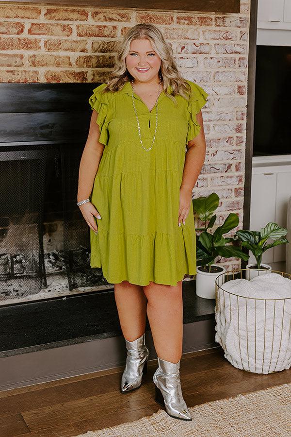 impressions Newsworthy Style Linen-Blend Babydoll Dress In Lime Curves