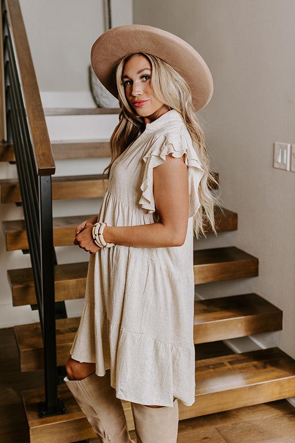 Impressions Newsworthy Style Linen-Blend Babydoll Dress In Stone