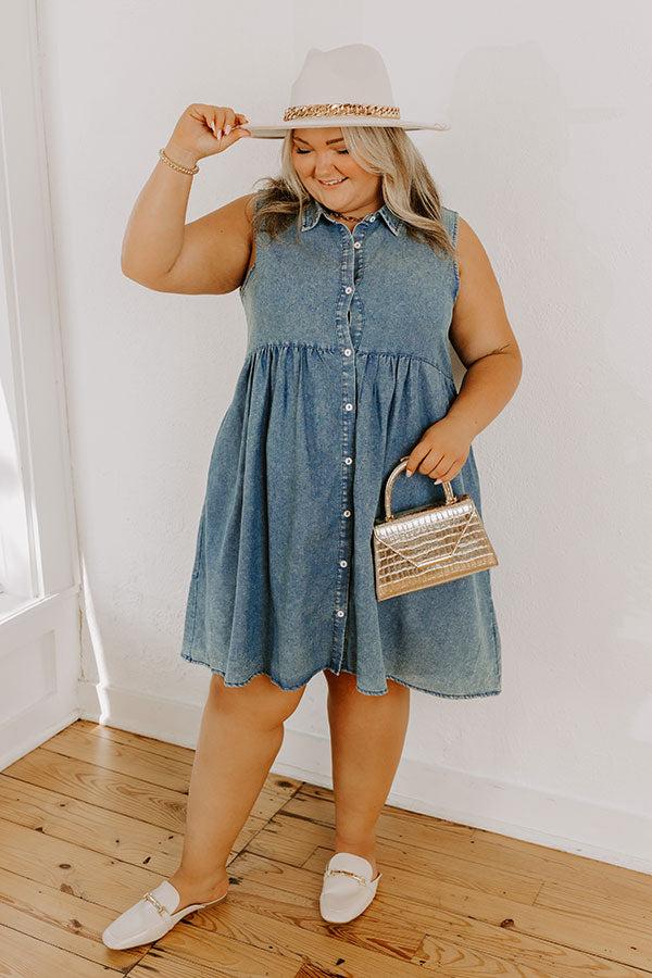 impressions Ocean Retreat Chambray Mini Dress Curves