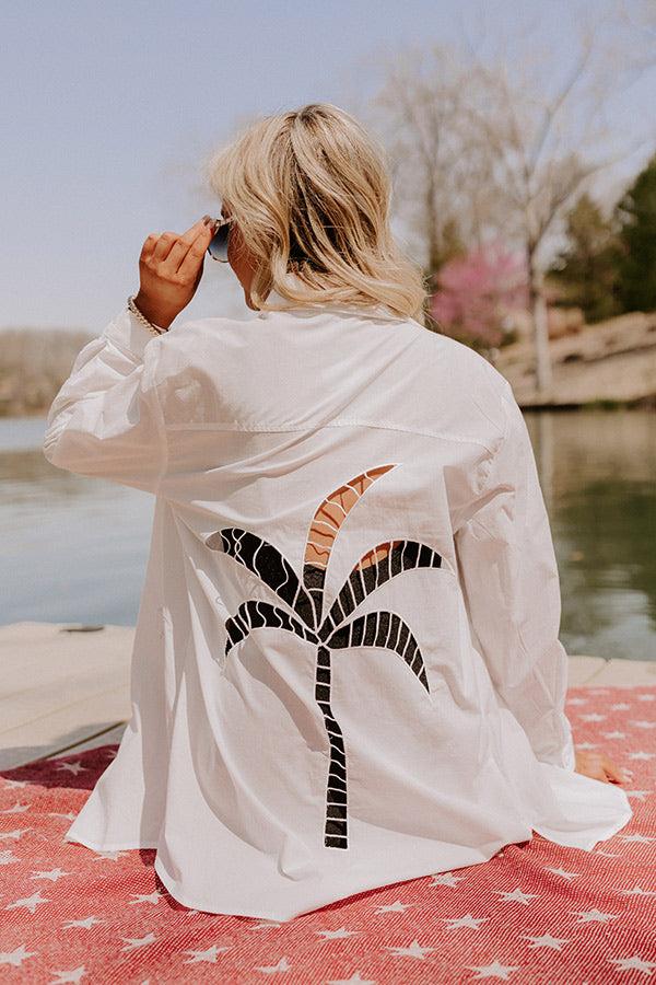 impressions Palm Trees And Pina Coladas Embroidered Button Up