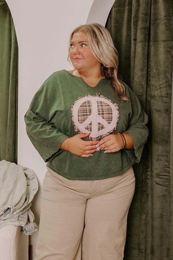 Impressions Peace And Love Vintage Wash Tee In Hunter Green Curves