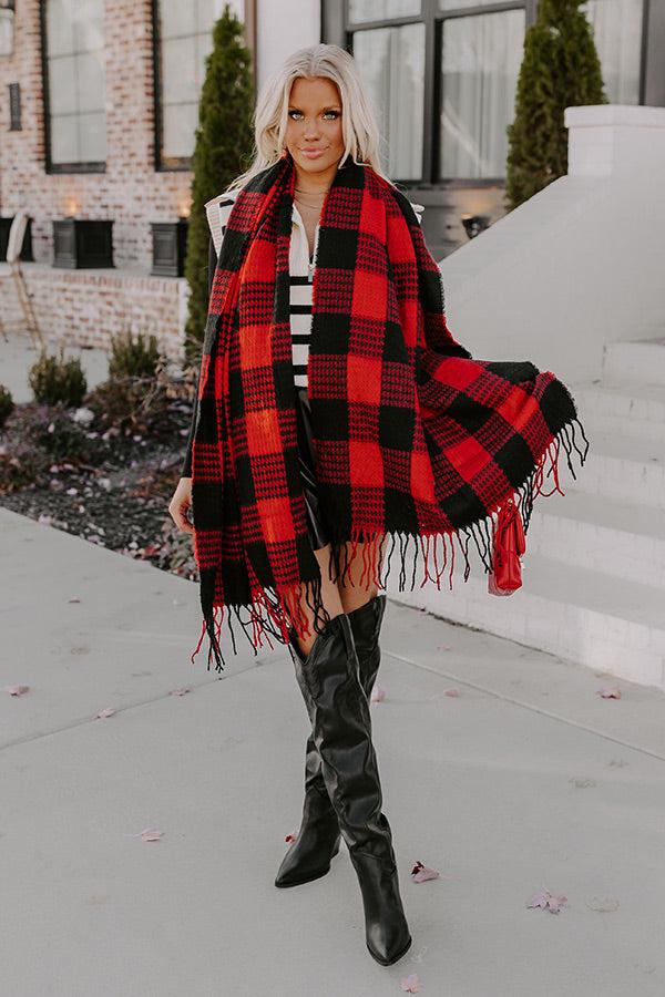 Impressions Peppermint Mocha Buffalo Check Scarf In Red