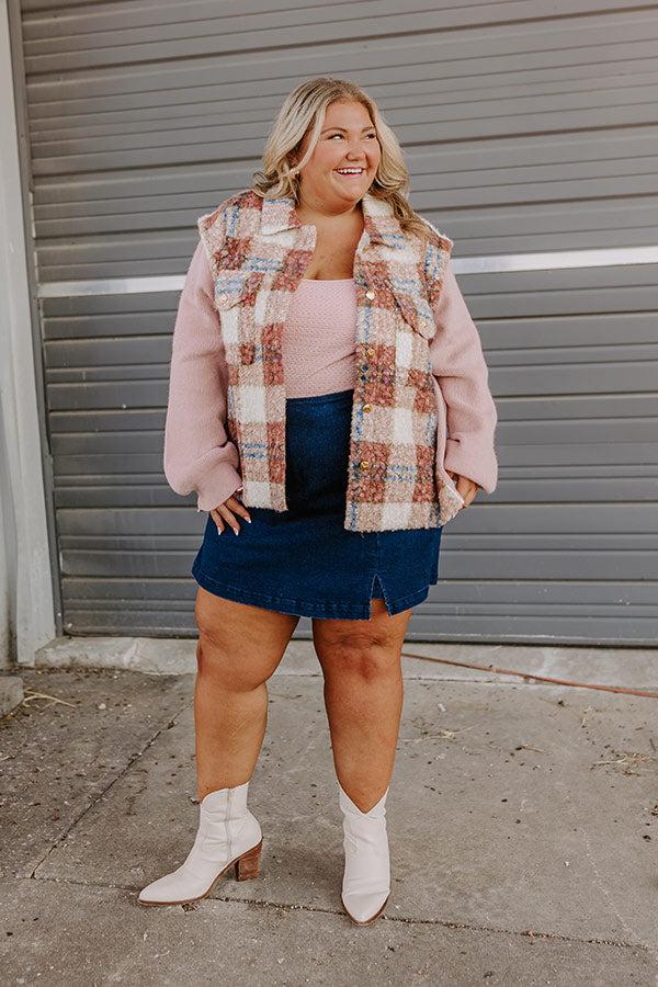 Impressions Picking Pumpkins Plaid Jacket In Blush Curves