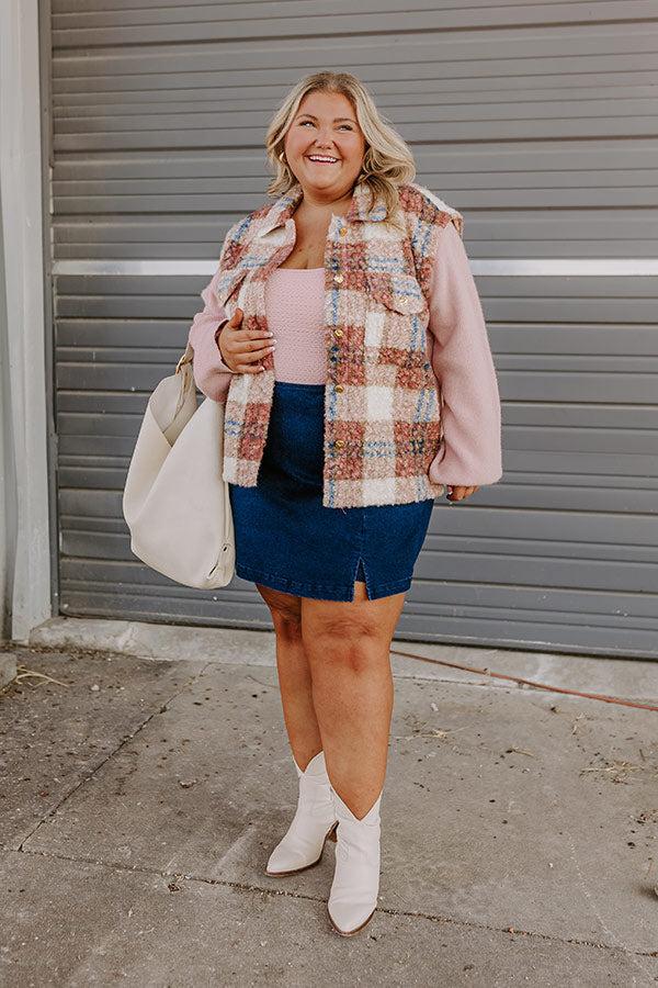 impressions Picking Pumpkins Plaid Jacket in Blush Curves