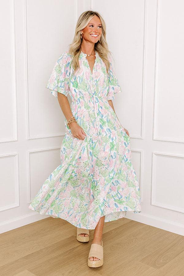 impressions Picking Tulips Floral Eyelet Midi Dress