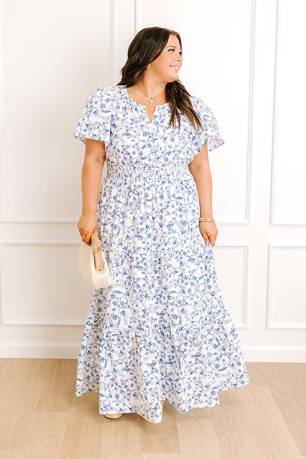 impressions Polished Perfection Floral Maxi Dress in Royal Blue Curves