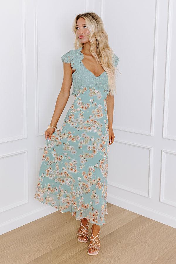 impressions Primrose Path Floral Maxi Dress in Pear