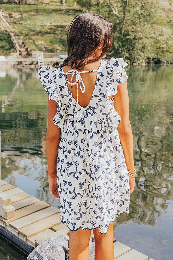 Impressions Ready For Vacay Embroidered Babydoll Dress In Navy