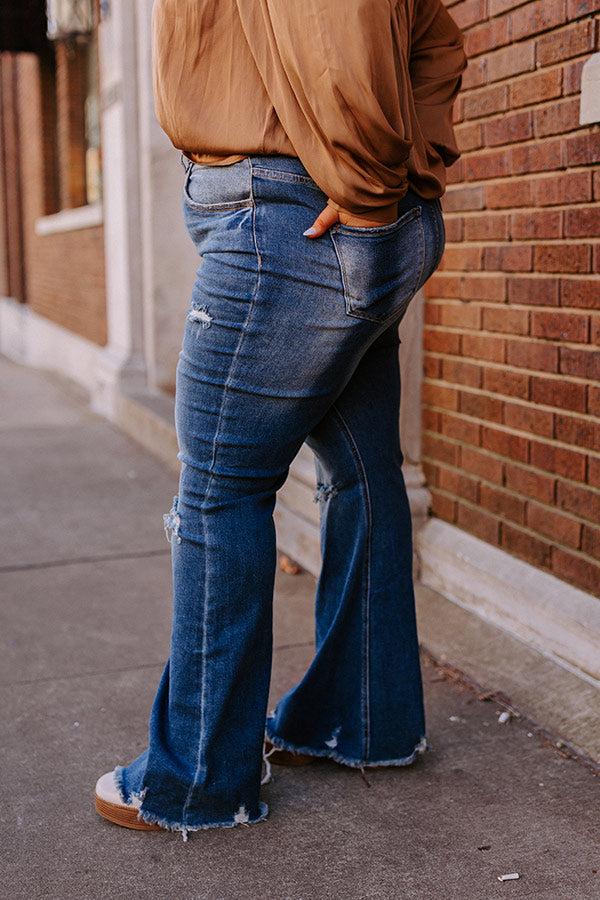 Impressions Risen The Laura High Waist Distressed Flare In Dark Wash Curves