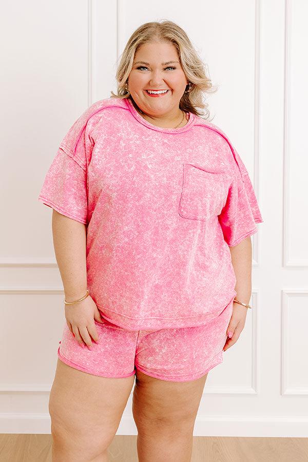 impressions Road Trip Ready Oversized Vintage Wash Tee in Pink Curves