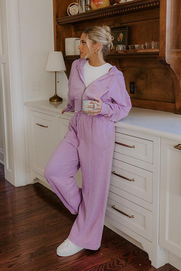 impressions Road Trip Ready Vintage Wash Crop Sweater in Dusty Purple