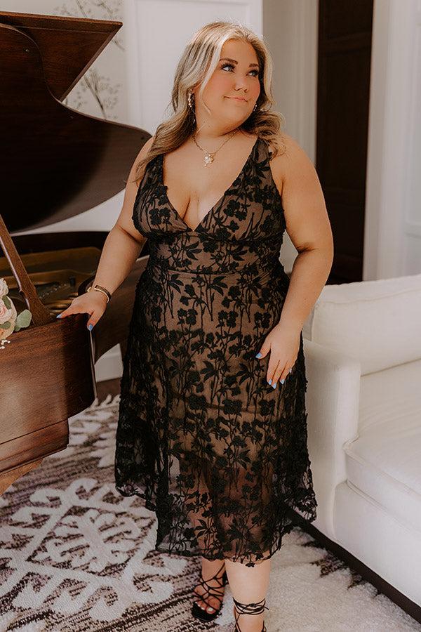 Impressions Romantic Moment Embroidered Midi Dress In Black Curves