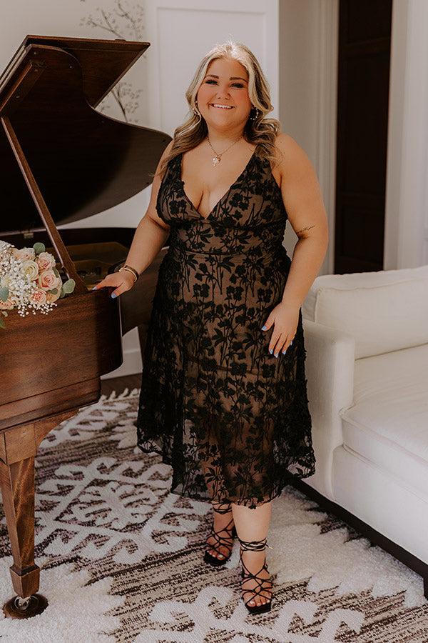 Impressions Romantic Moment Embroidered Midi Dress In Black Curves