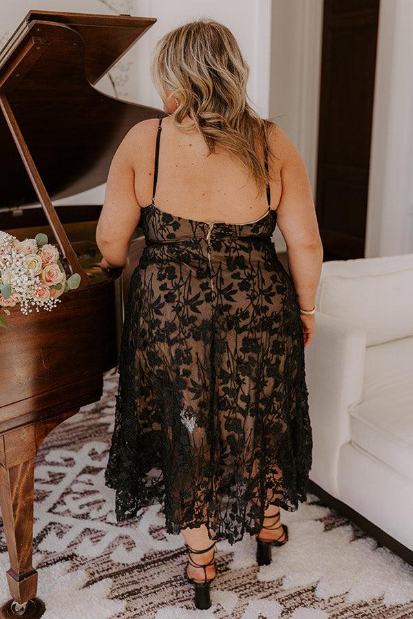 Impressions Romantic Moment Embroidered Midi Dress In Black Curves