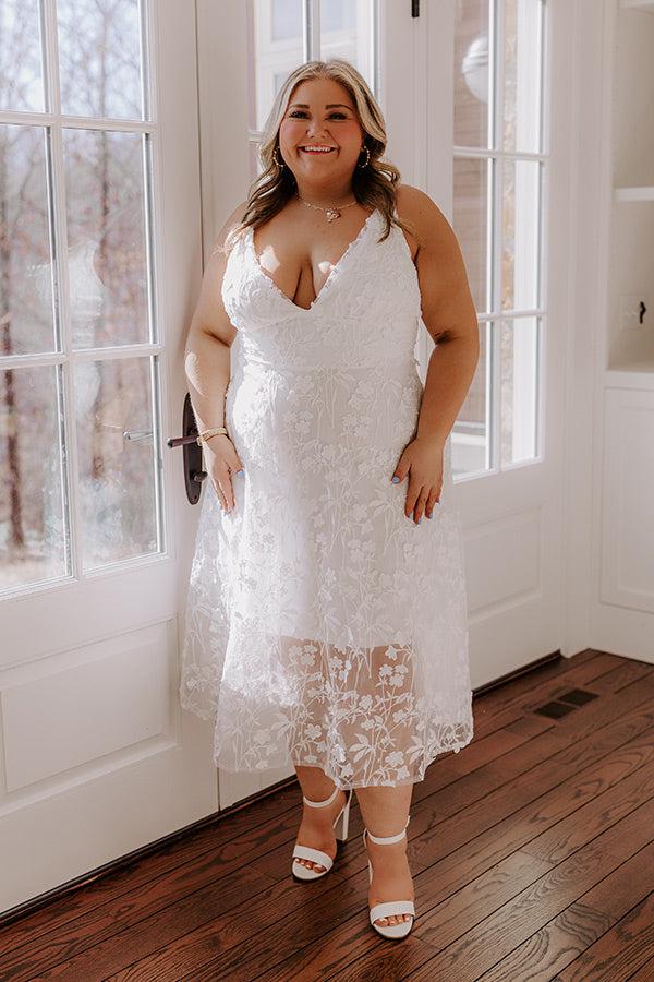 Impressions Romantic Moment Embroidered Midi Dress In White Curves