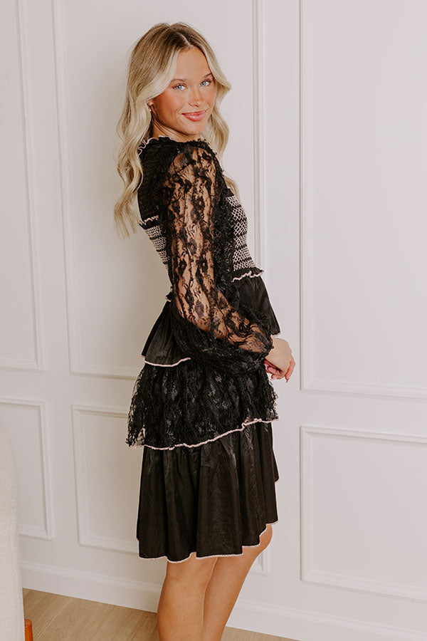 Impressions Romantic Notion Lace Tiered Mini Dress In Black