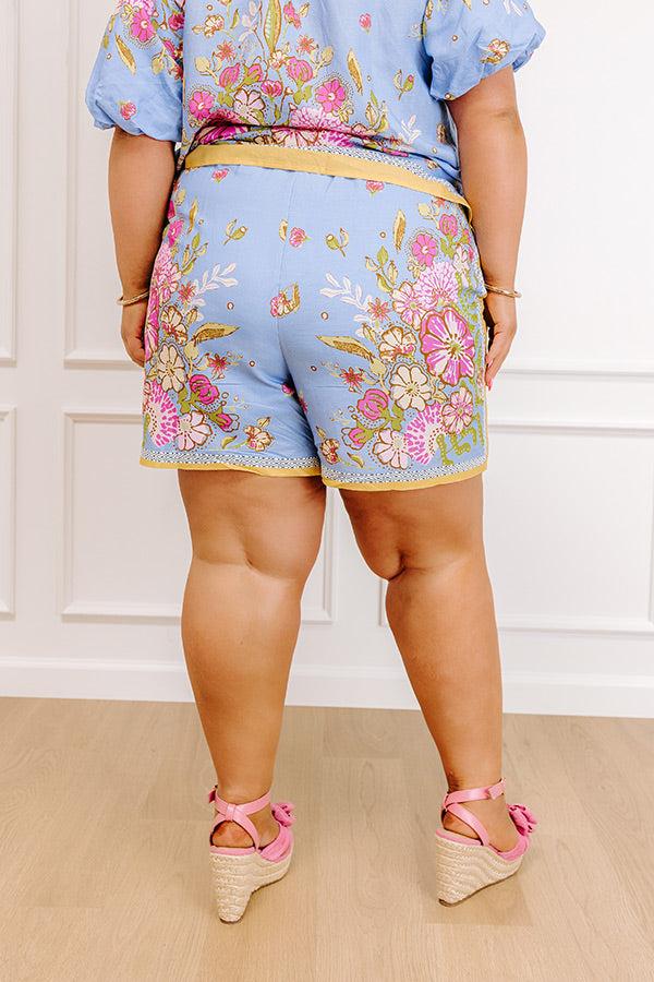 Impressions Santorini Daydream High Waist Linen-Blend Shorts In Periwinkle Curves