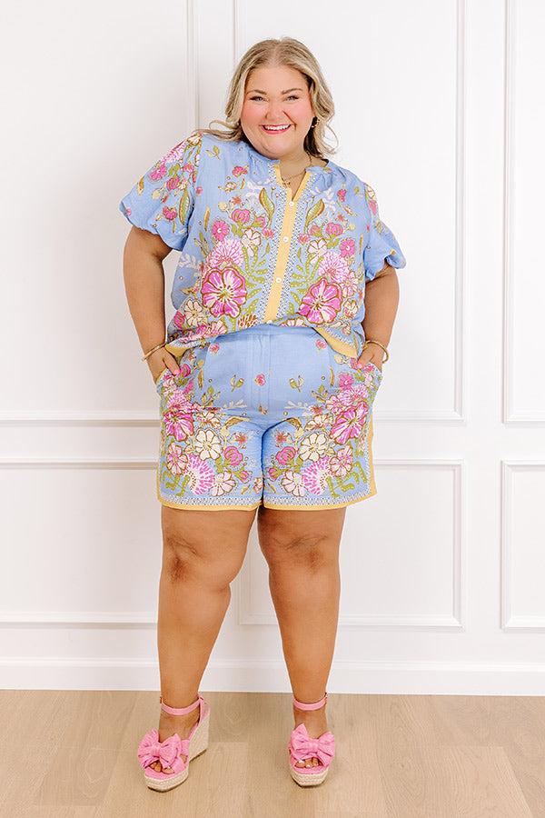 impressions Santorini Daydream High Waist Linen-Blend Shorts in Periwinkle Curves