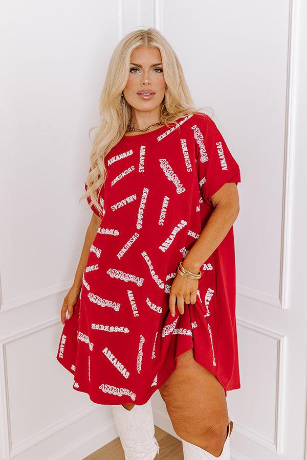 impressions School Spirit Sequin Embroidered Mini Dress in Arkansas Curves