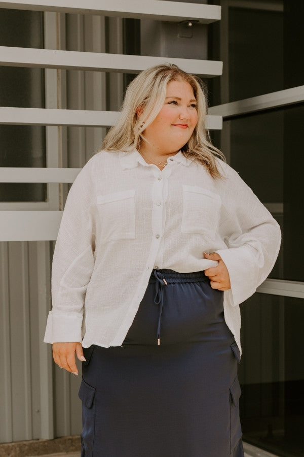 impressions Seaside Breeze Linen-Blend Button Up Curves