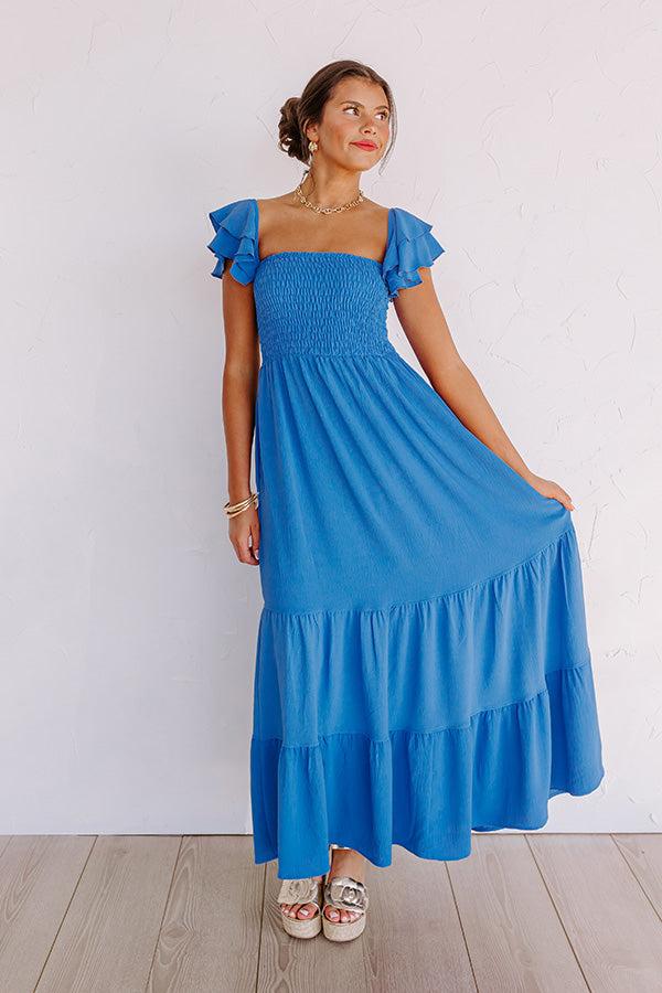 Impressions Seaside Chic Smocked Maxi In Ocean Blue