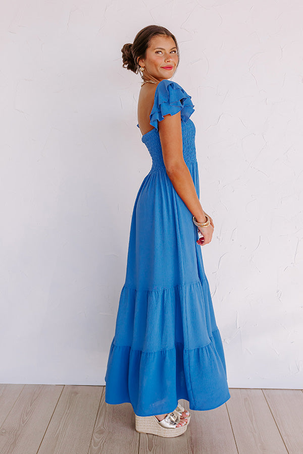 Impressions Seaside Chic Smocked Maxi In Ocean Blue
