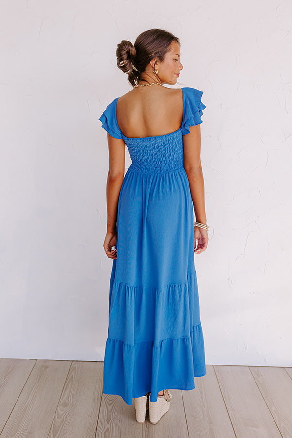 Impressions Seaside Chic Smocked Maxi In Ocean Blue