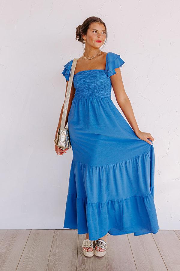 impressions Seaside Chic Smocked Maxi In Ocean Blue