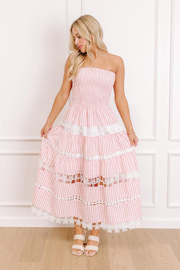 impressions Seaside Sonata Stripe Midi Dress in Pink