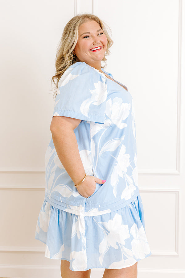 Impressions Serene Moment Floral Mini Dress In Sky Blue Curves