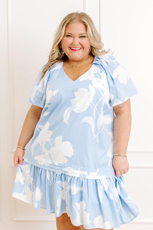 impressions Serene Moment Floral Mini Dress in Sky Blue Curves