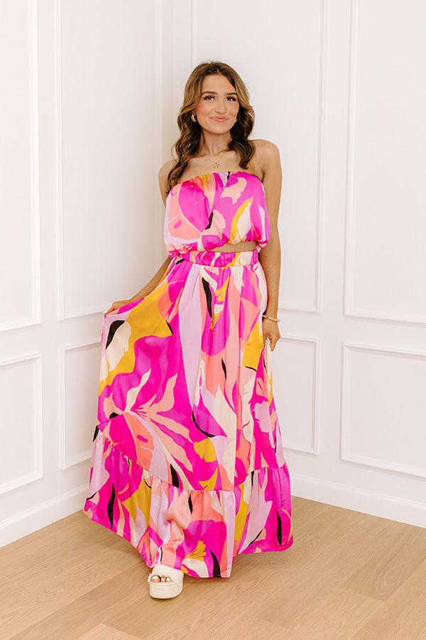 impressions Shades Of Paradise High Waist Maxi Skirt in Pink