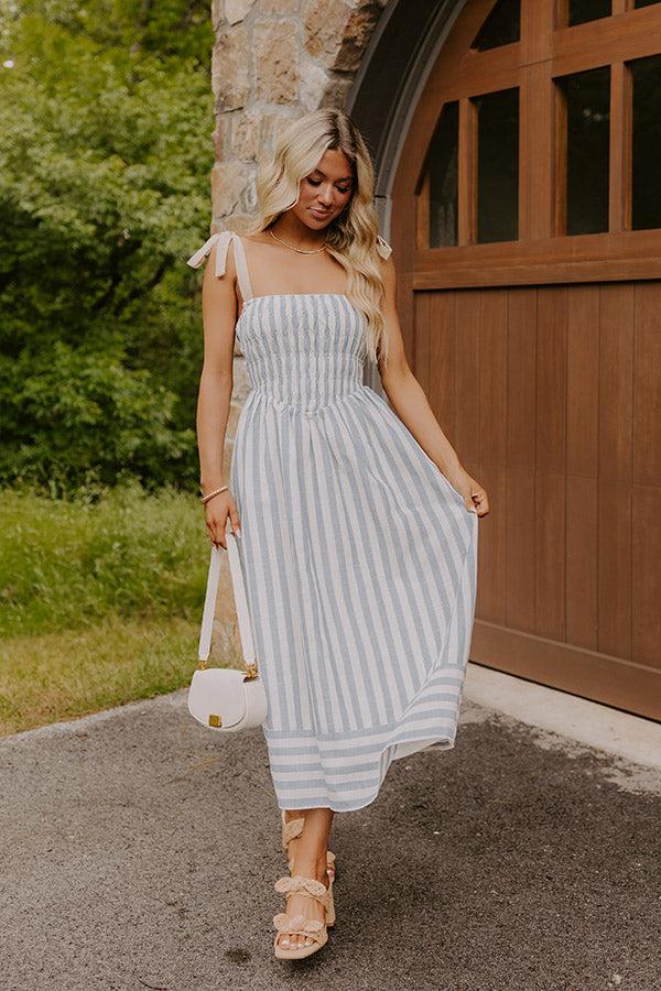 impressions Shoreline Muse Linen-Blend Stripe Midi Dress
