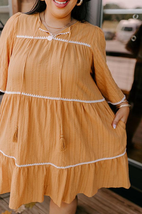Impressions Simply Lovely Tiered Mini Dress In Mustard Curves