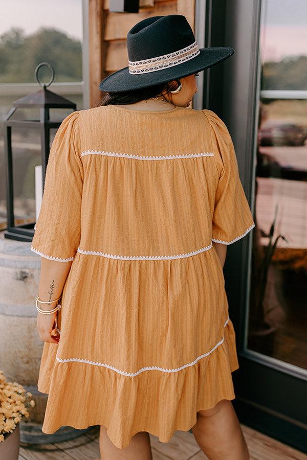 Impressions Simply Lovely Tiered Mini Dress In Mustard Curves