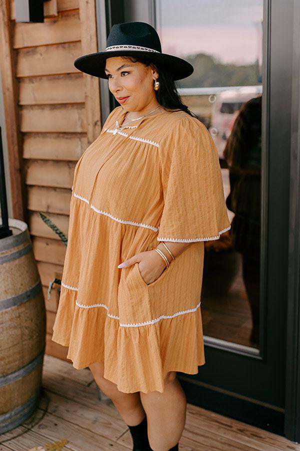 Impressions Simply Lovely Tiered Mini Dress In Mustard Curves