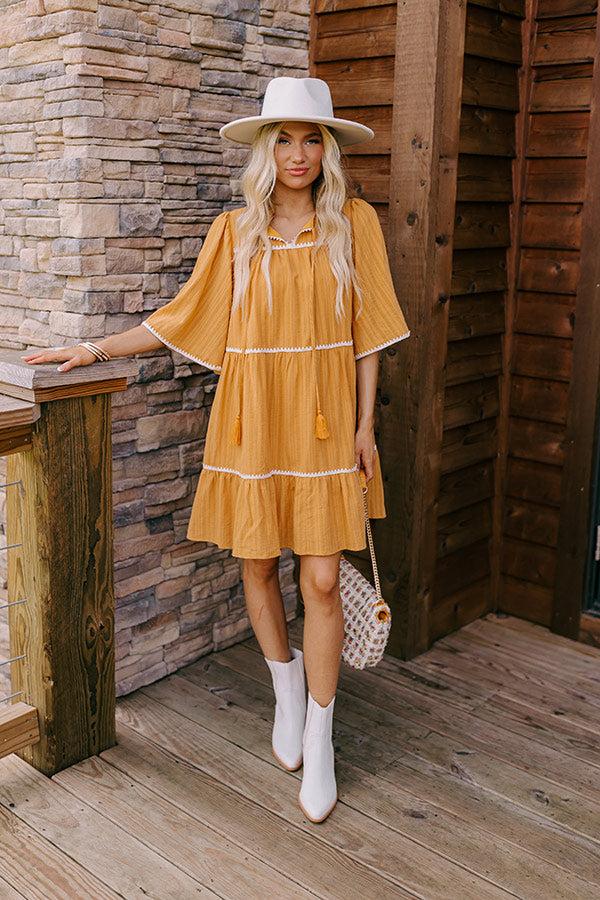 impressions Simply Lovely Tiered Mini Dress in Mustard
