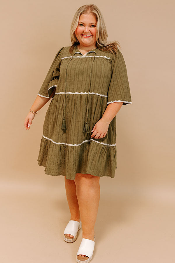 Impressions Simply Lovely Tiered Mini Dress In Olive Curves